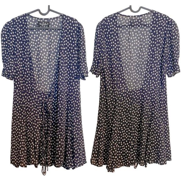 Reformation Lucky Wrap Dress Navy Blue Daisy L - Picture 5 of 8